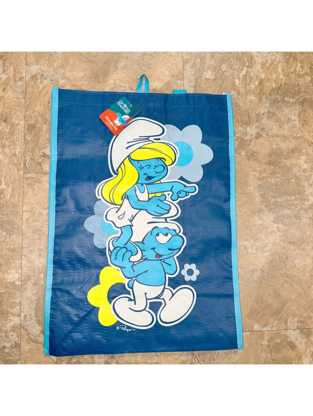 New The Smurfs Smurfette Peyo Reusable Shopping Tote Bag Blue Retro Cartoon